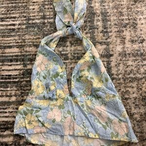 Blue Floral Halter Crop Top